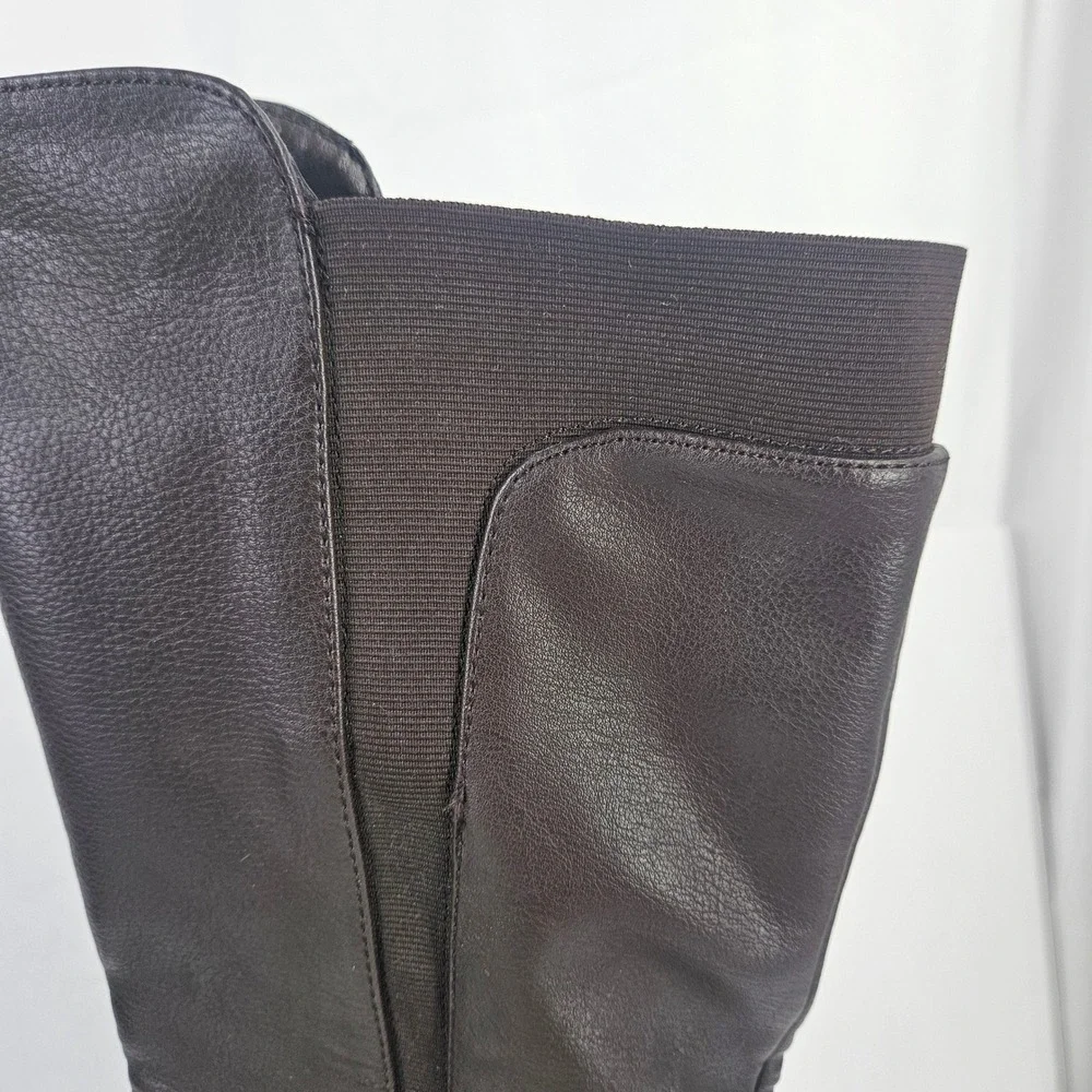 Brown Knee‎ High Tall Boots Women's Size 8 Side Zip Faux Leather Stretch Calf